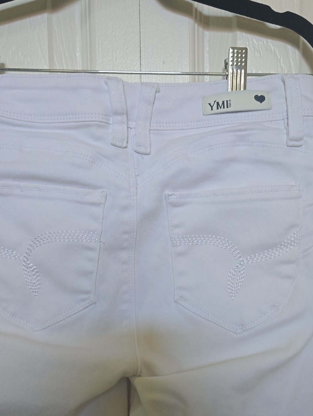YMI High-Rise White Stretch Jeans with Embroidered Back Pockets
